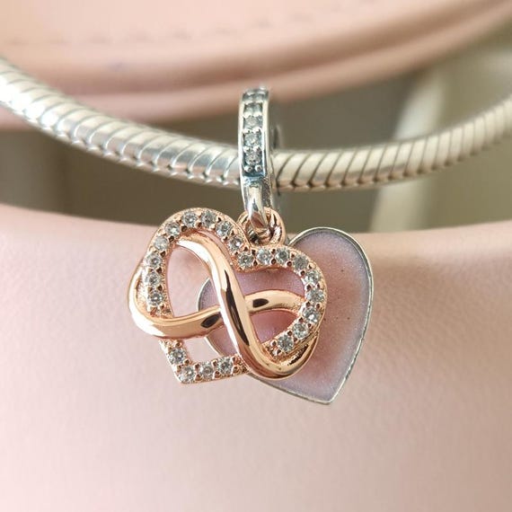 Sparkling Infinity Heart Double Dangle Charm:for Pandora Bracelet