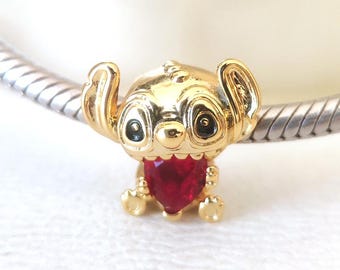 Disney Stitch Red Heart Charm:Fits Pandora Bracelet/Handmade Jewelry/Gift For Her Gold plating