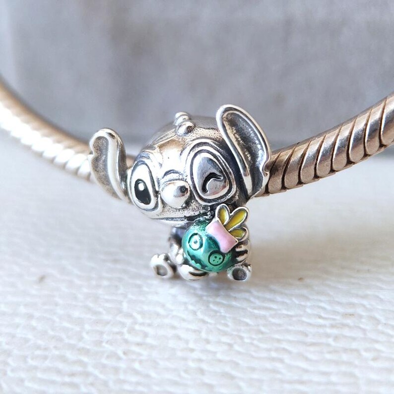 Charm de Stitch y Scrump de Disney: compatible con pulseras de charms estilo Pandora, joyería de plata de ley 925. imagen 3