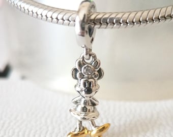 Disney 100th Anniversary Minnie Mouse 925 Sterling Silver Dangle Charm Pandora Compatible
