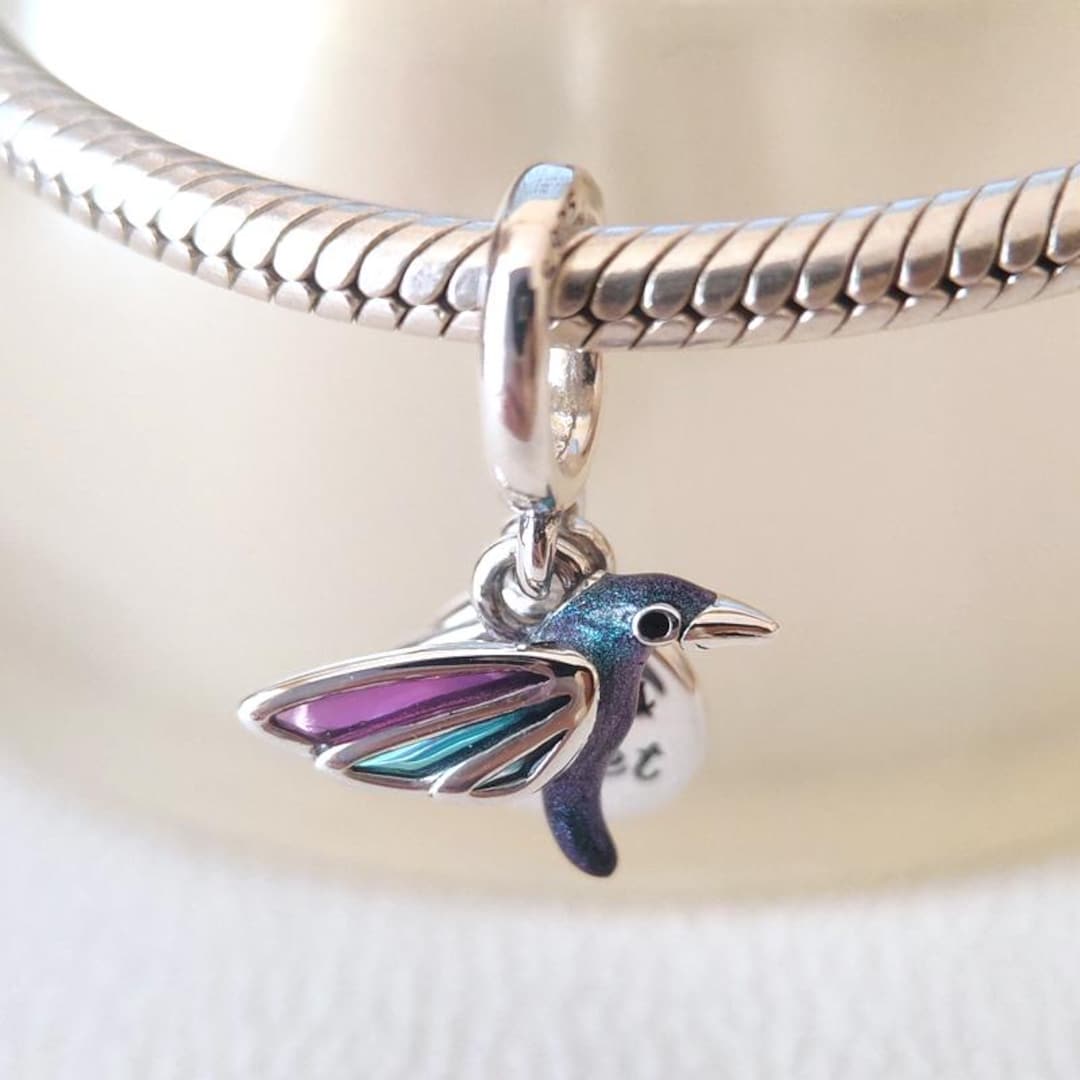 Hummingbird Double Dangle Charm:fits Pandora Charm Bracelet
