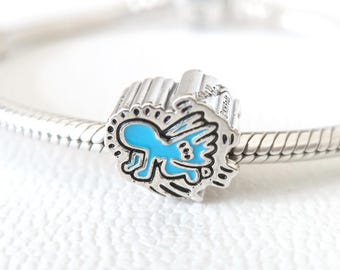 Charm Ángel Radiante de Arte Lineal Azul: Para pulseras de charms compatibles con Pandora, plata de ley.