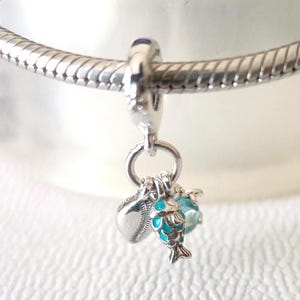 Fisk, Havssköldpadda & Snäcka Trippelhängande Berlock: Passar Pandora Charm Armband/Modesmycken/Gåva till henne/Handgjord Berlock/Gåva 925 Silverhänge