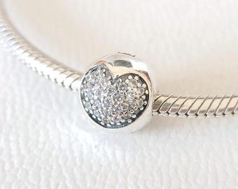 Heart CZ Sterling Silver Clip Charm for European Bracelets