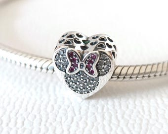 Disney Minnie Mouse CZ Heart Charm, 925 Sterling Silver Pandora Compatible