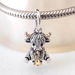 Highland Cow Dangle Charm: Passar Pandora Armband/Handgjorda Smycken/Gåva Till Henne Silver
