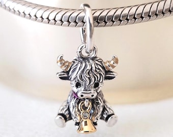 Colgante de vaca de las Highlands: Compatible con pulseras Pandora / Joyería hecha a mano / Regalo para ella (Plata)