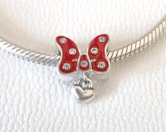 Disney Minnie Red Bow Charm in argento Sterling 925: compatibile con Pandora