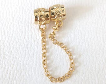 Heart Safety Chain Charm: Gold Plated Pandora Compatible