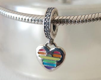 Disney Mickey Rainbow Heart Charm, 925 Sterling Silver Pandora Compatible