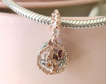 Colgante de la Princesa Tiana de Disney: Para pulsera Pandora. Abalorio de oro rosa.