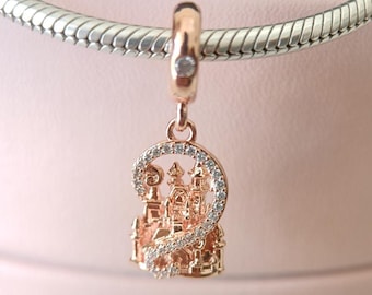 Disneyland Fantasyland Castle hangbedel: passen op Pandora bedelarmbanden/mode-sieraden/cadeau voor haar/Europese kraal/cadeau roségoud