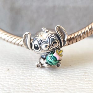 Charm de Stitch y Scrump de Disney: compatible con pulseras de charms estilo Pandora, joyería de plata de ley 925. imagen 2