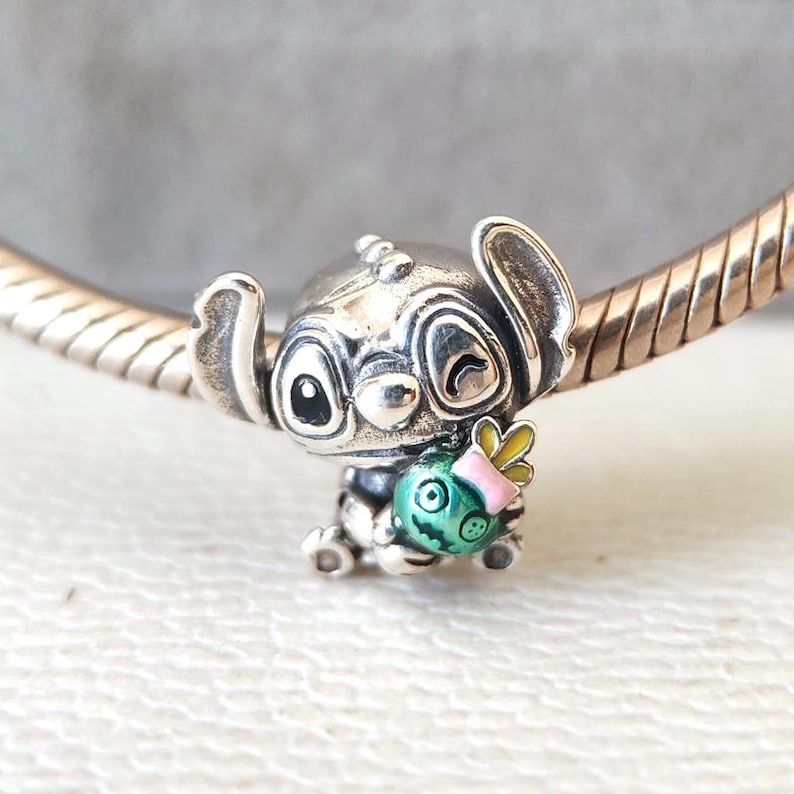 Charm de Stitch y Scrump de Disney: compatible con pulseras de charms estilo Pandora, joyería de plata de ley 925. imagen 2