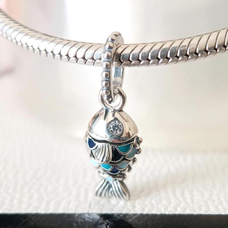 Ocean Blue Scaled Fish Dangle Charm:fits Pandora Charm Bracelet