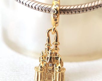Disney Parks Schloss Anhänger Charm: Passend für Pandora Charm Armband Vergoldet