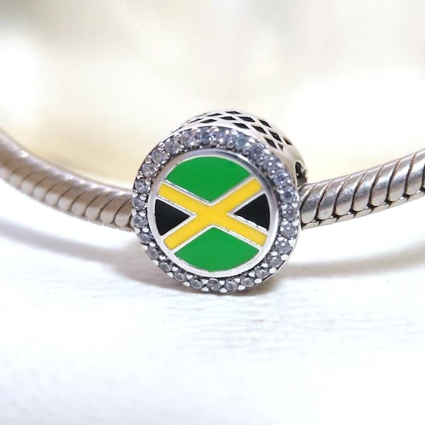 Jamaica Flag Charm:For Pandora Compatible Charm Bracelet Sterling Silver