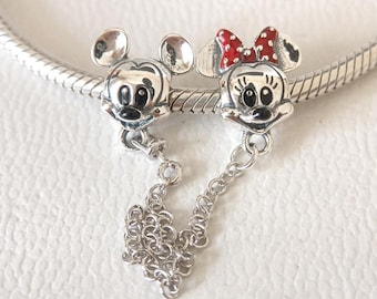 Disney Mickey Minnie portret veiligheidsketting bedel: passen Pandora bedelarmbanden/mode-sieraden/cadeau voor haar/Europese kraal/cadeau 925 zilver