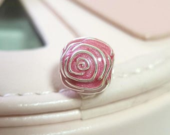 Red Rose in Bloom Charm:For Pandora Compatible Charm Bracelet Sterling Silver
