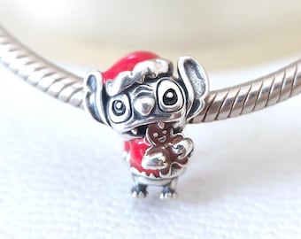 Disney Stitch Holiday Charm:Fits Pandora Bracelet/Handmade Jewelry/Gift For Her Silver