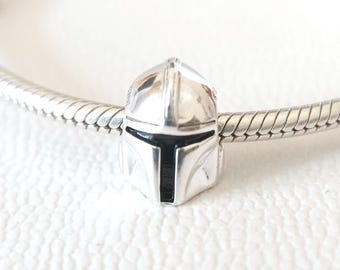 Abalorio del casco de Star Wars: The Mandalorian: Para pulseras de abalorios compatibles con Pandora, plata de ley.