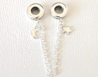 1 to 4 Silver Tone Safety Chain with Bracelet Stopper Beads for