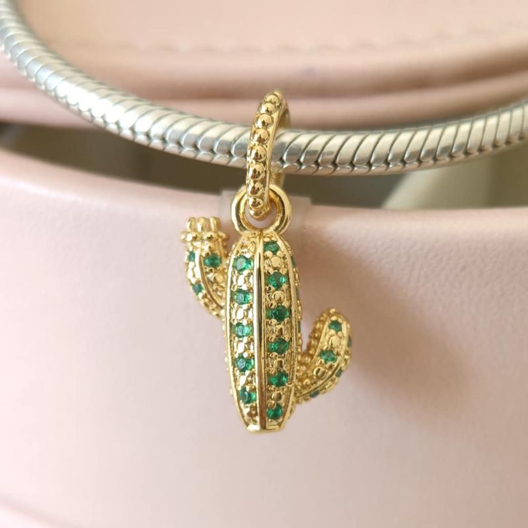 Shine Green Cactus Dangle Charm:fits Pandora Charm Bracelet Gold
