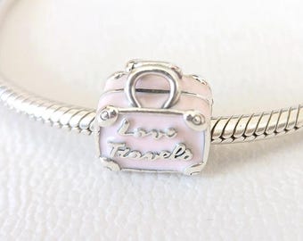 Pink Love Travel Bag Charm:For Pandora Compatible Charm Bracelet Sterling Silver