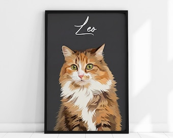 Custom Cat Portrait – Personalized Pet Art Print, Digital Cat Illustration (Printable Download)