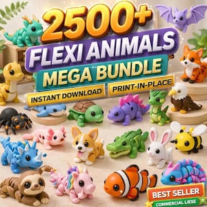 Pakiet ponad 2500 przegubowych plików STL / Pliki do druku 3D zwierząt Flexi / Zabawki do druku na miejscu / Natychmiastowe pobieranie / Użytek komercyjny
