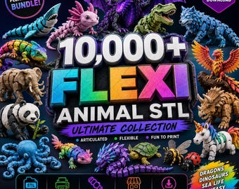 10 000+ Flexi Animal STL-paket | Ledade 3D-utskriftsfiler | Drakar, dinosaurier, marint liv, fantasivarelser | Kommersiell licens