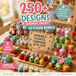 250+ Crochet Keychain Patterns PDF | Cute Amigurumi Animals & Food | Beginner DIY Crochet Projects | Instant Download