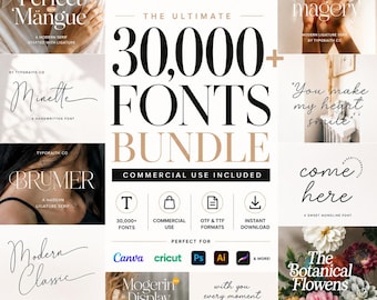 30000 Font Bundle TTF OTF Commercial Use Script Serif Sans Fonts for Cricut Canva Procreate Instant Download