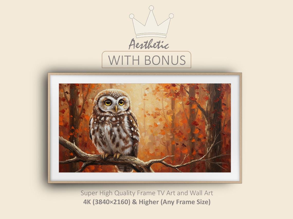 Last Autumn Owl | Samsung Frame TV Art | Digital Download | Woodland Wildlife Wall Art | Cozy Fall H