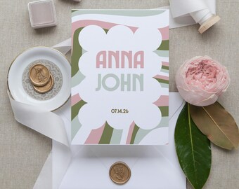 3-page Retro Wedding Invitation | Digital Download | Editable Canva Template