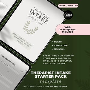 Startpaket för terapeutintag, terapiformulär, rådgivningsintagsformulär, redigerbara Canva-mallar