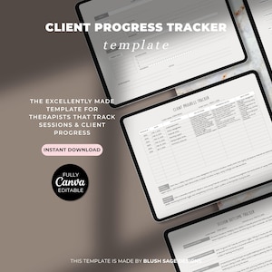 Strumento di monitoraggio dei progressi del paziente per terapisti e consulenti. Pianificazione del trattamento, documentazione clinica, note sulle sedute di terapia. Modello modificabile in Canva.