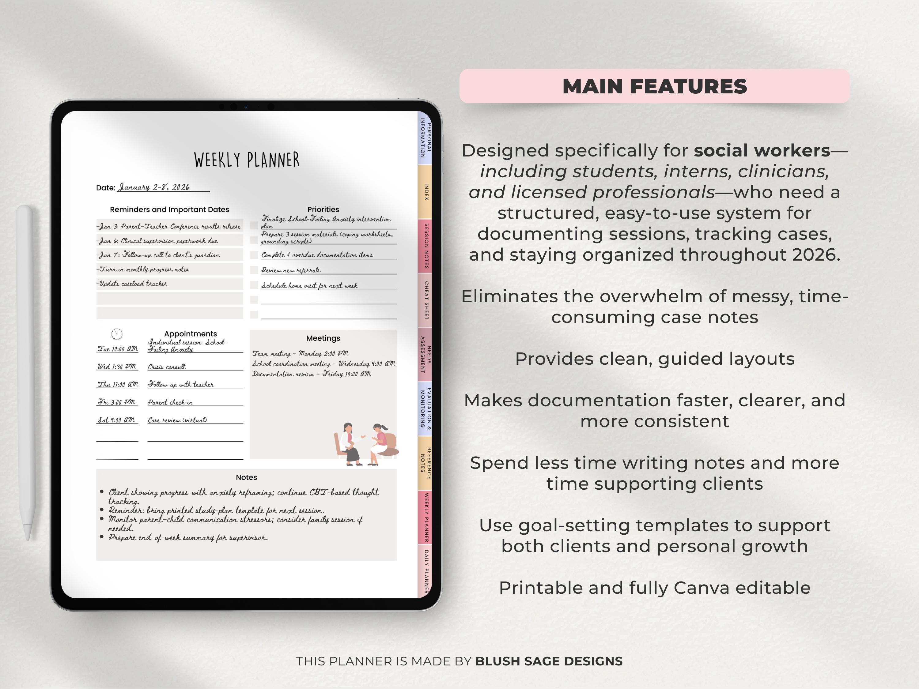 Social Worker Planner for Case Note Management Client Session Tracker ...