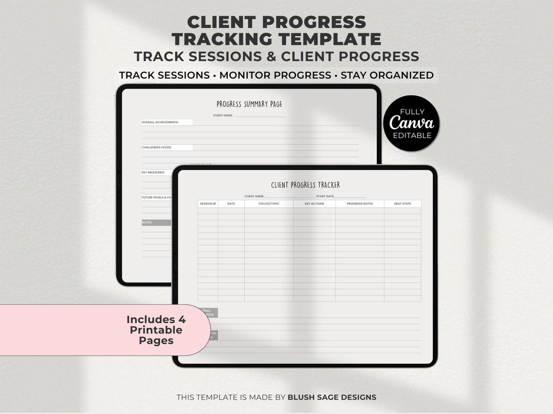 Client Progress Tracker Canva Template | Session Notes, Treatment ...