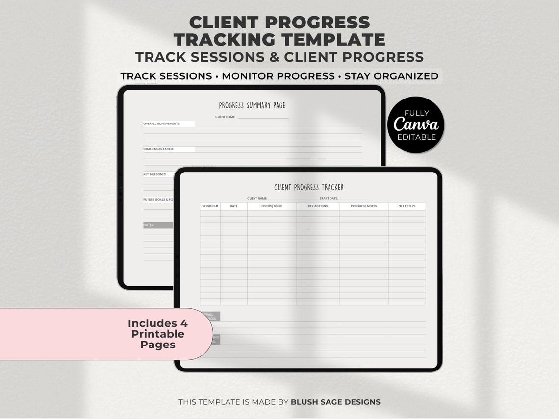 Client Progress Tracker Canva Template | Session Notes, Treatment ...
