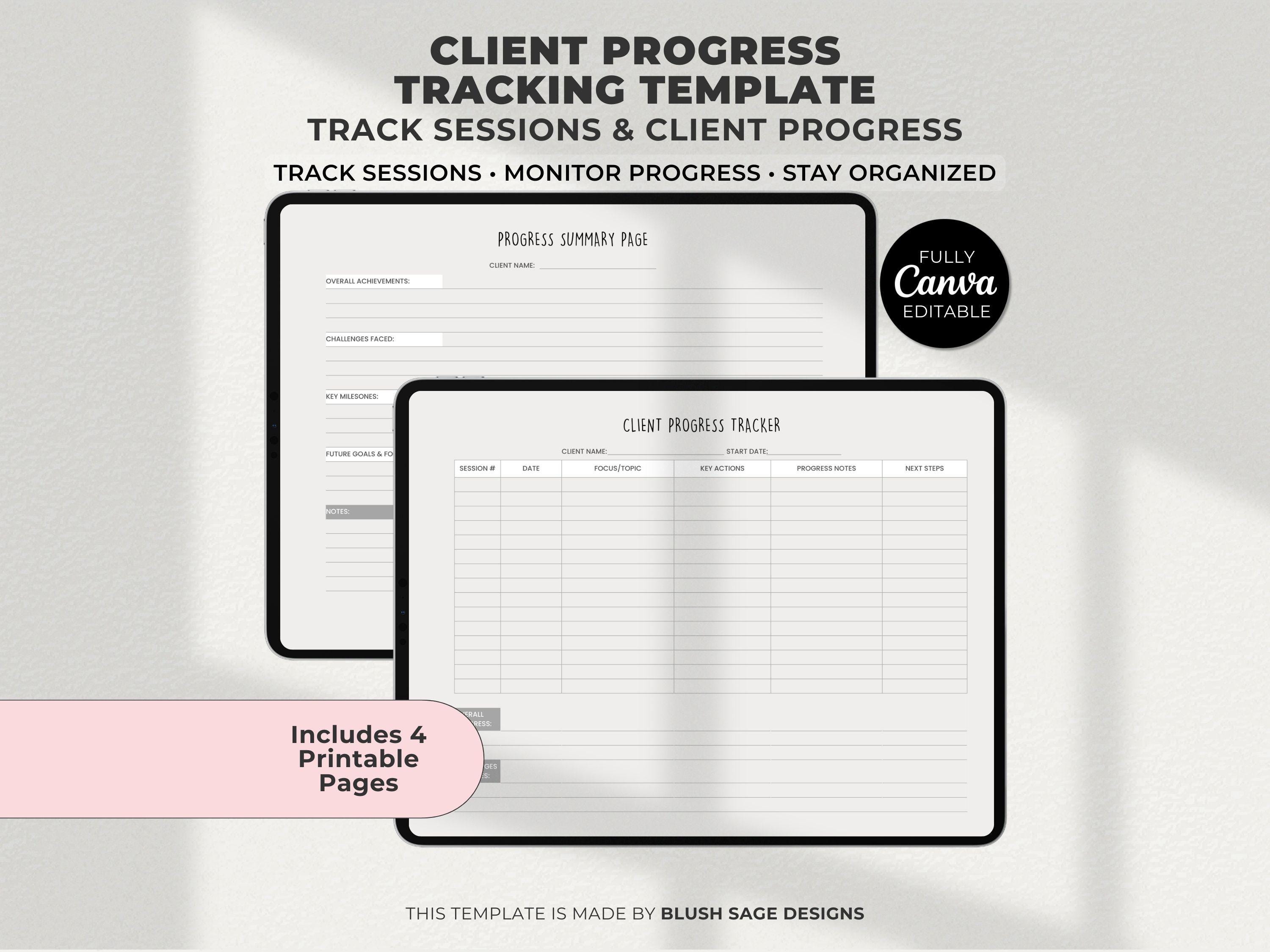 Client Progress Tracker Canva Template | Session Notes, Treatment ...