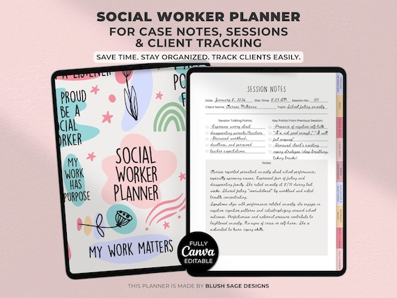 Social Worker Planner | Case Management Template | Editable Canva Template | Instant Download PDF