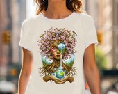 Surreal Earth Goddess Tee, Eco Harmony Art, Arbor Day Gift, Environmental Enthusiast