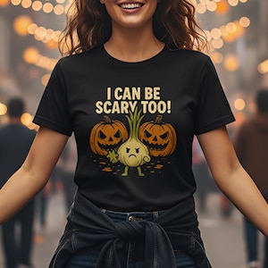 Humorous Vegetable Pumpkin Halloween Graphic Shirt, Spooky Green Onion October Festive Costume Apparel