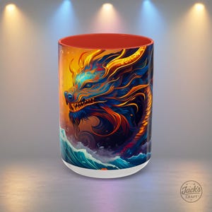 Majestic Dragon Accent Coffee Mug, Tabletop RPG Gamer Cup, Fantasy Reader Gift, Game Master Drinkware, Mythical Creature Decor, Epic Tea Cup