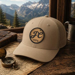 Gorra de camionero con parche bordado personalizado: iniciales personalizadas, año, ropa para exteriores