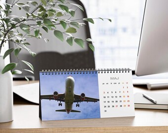 Calendrier de bureau aviation 2027, photographie d'avions, fêtes polonaises, cadeau pour passionné d'aviation