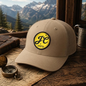 Personalisierte Trucker-Cap mit besticktem Aufnäher: Individuelle Initialen, Jahreszahl, Outdoor-Bekleidung