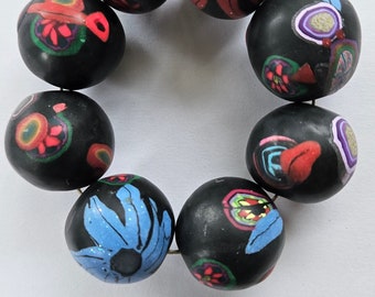 Beads 8 Polymer clay round  beads, loose handmade beads, artisan beads for jewelry making