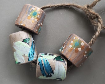 Polymer clay distressed tube beads, art beads, hippie beads